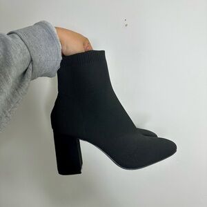 MIA Black Knit Sock Booties with Block Heel